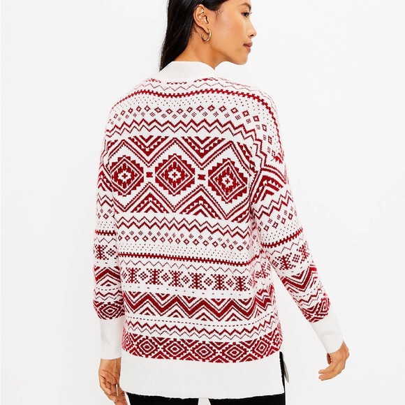 LOFT Snowflake Fair Isle Tunic Sweater Size M - Picture 2 of 10